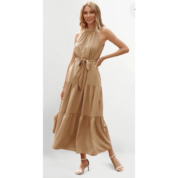 PrettyGarden Dresses & Skirts - NWT Pretty Garden Summer Maxi Dress Sleeveless Halter Neck Flowy Ruffle Dress